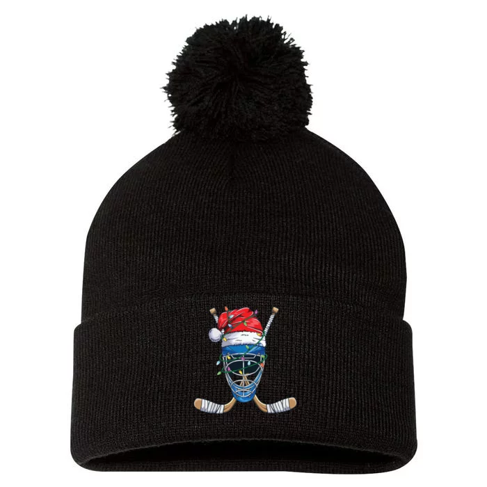 Santa Sports Design For Christmas Hockey Player Pom Pom 12in Knit Beanie