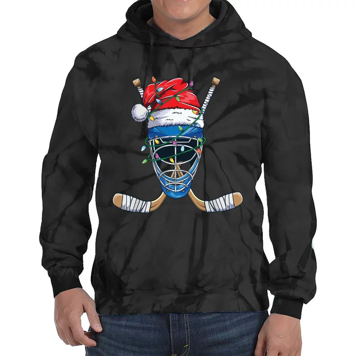 Santa Sports Design For Christmas Hockey Player Tie Dye Hoodie