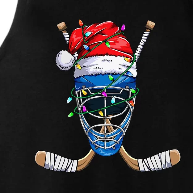 Santa Sports Design Christmas Hockey Player Ladies Tri-Blend Wicking Tank