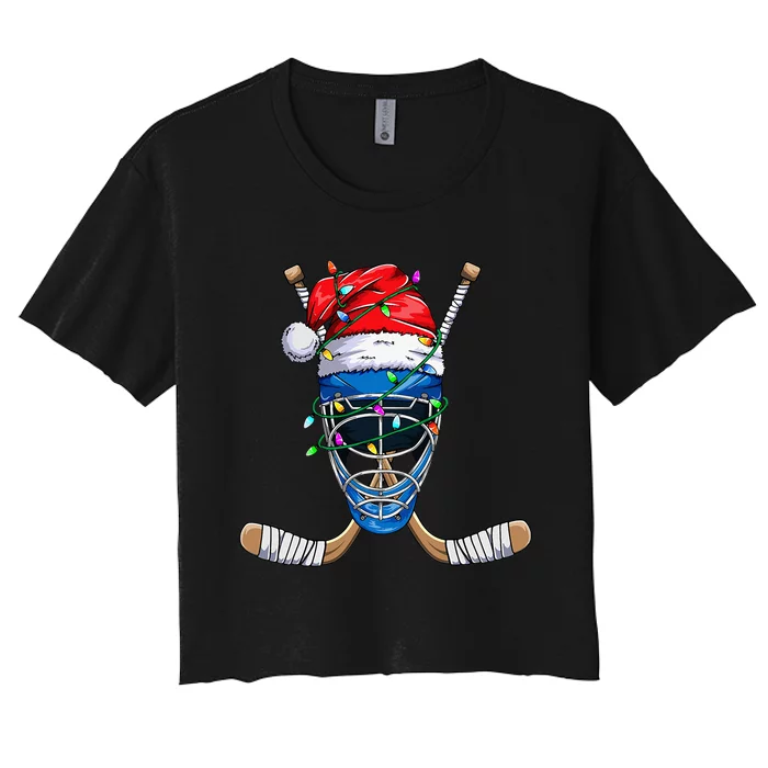 Santa Sports Design Christmas Hockey Player Women's Crop Top Tee