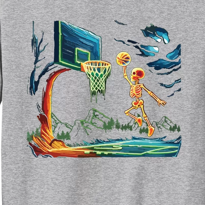 Skeleton Slam Dunk Hoop Basketball Halloween Boy Fans Tall Sweatshirt