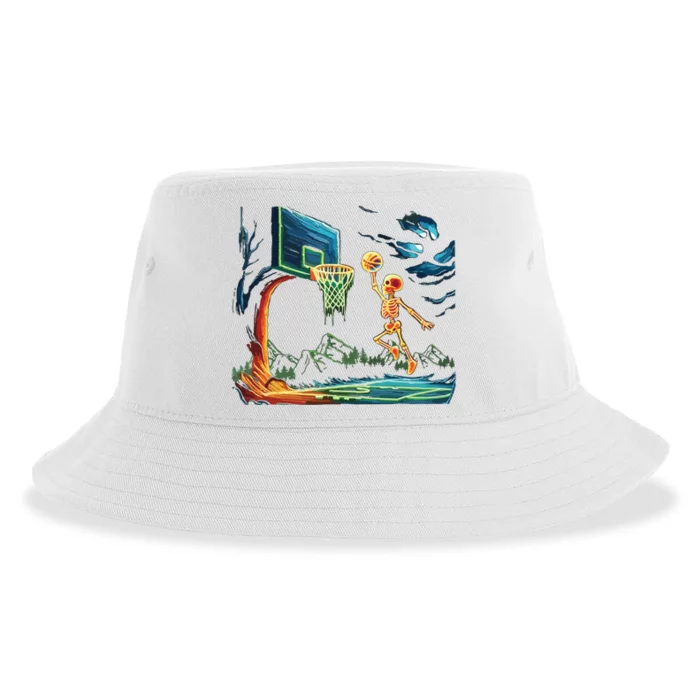 Skeleton Slam Dunk Hoop Basketball Halloween Boy Fans Sustainable Bucket Hat