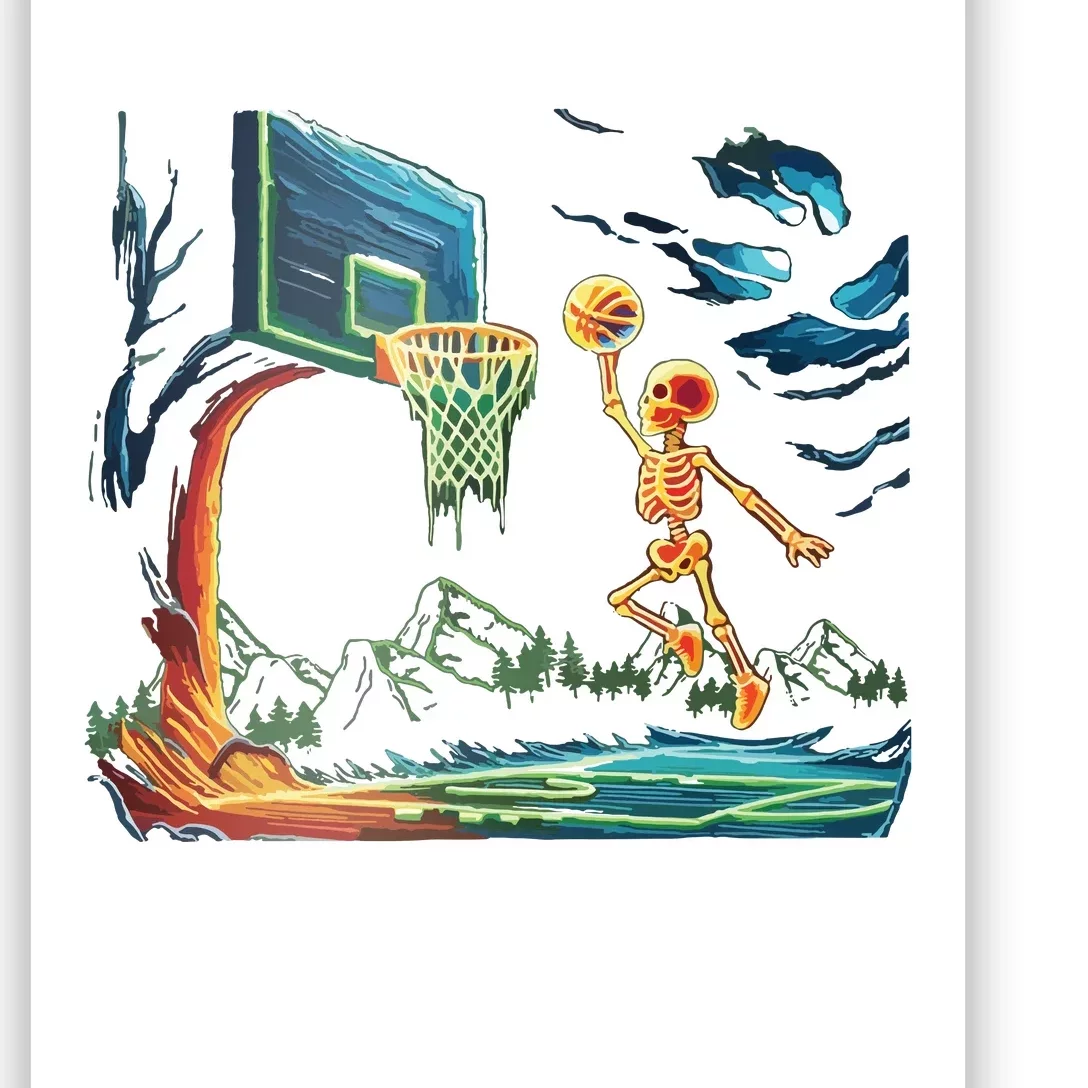 Skeleton Slam Dunk Hoop Basketball Halloween Boy Fans Poster