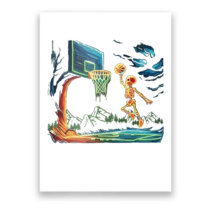 Skeleton Slam Dunk Hoop Basketball Halloween Boy Fans Poster