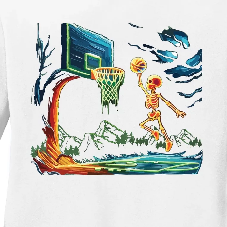 Skeleton Slam Dunk Hoop Basketball Halloween Boy Fans Ladies Long Sleeve Shirt