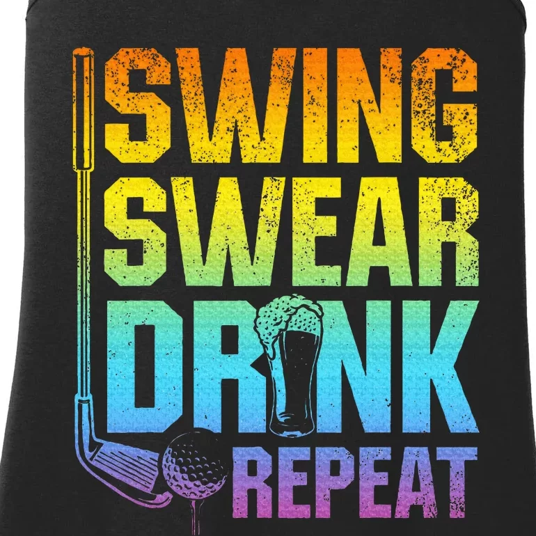 Swing Swear Drink Repeat Funny Golf Saying Ladies Essential Tank