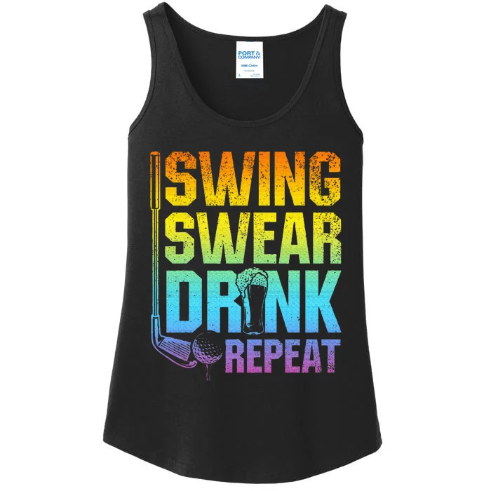 Swing Swear Drink Repeat Funny Golf Saying Ladies Essential Tank