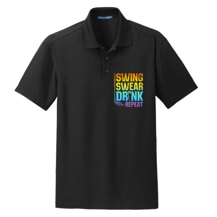 Swing Swear Drink Repeat Funny Golf Saying Dry Zone Grid Performance Polo