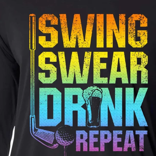 Swing Swear Drink Repeat Funny Golf Saying Cooling Performance Long Sleeve Crew