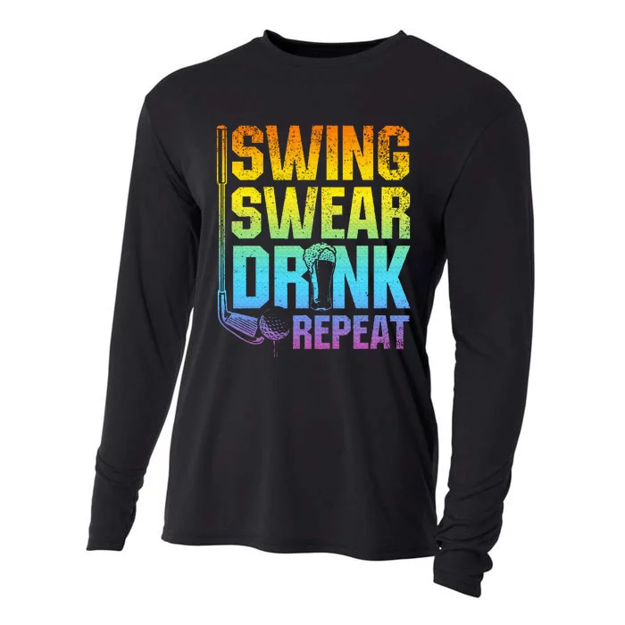 Swing Swear Drink Repeat Funny Golf Saying Cooling Performance Long Sleeve Crew