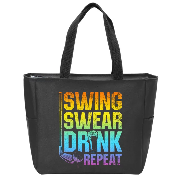 Swing Swear Drink Repeat Funny Golf Saying Zip Tote Bag