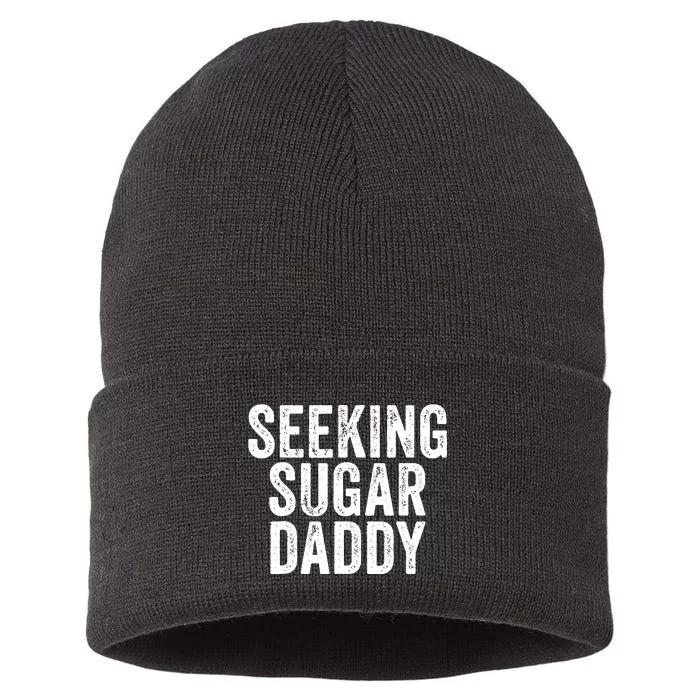 Seeking Sugar Daddy Funny Vintage Father's Day Sustainable Knit Beanie