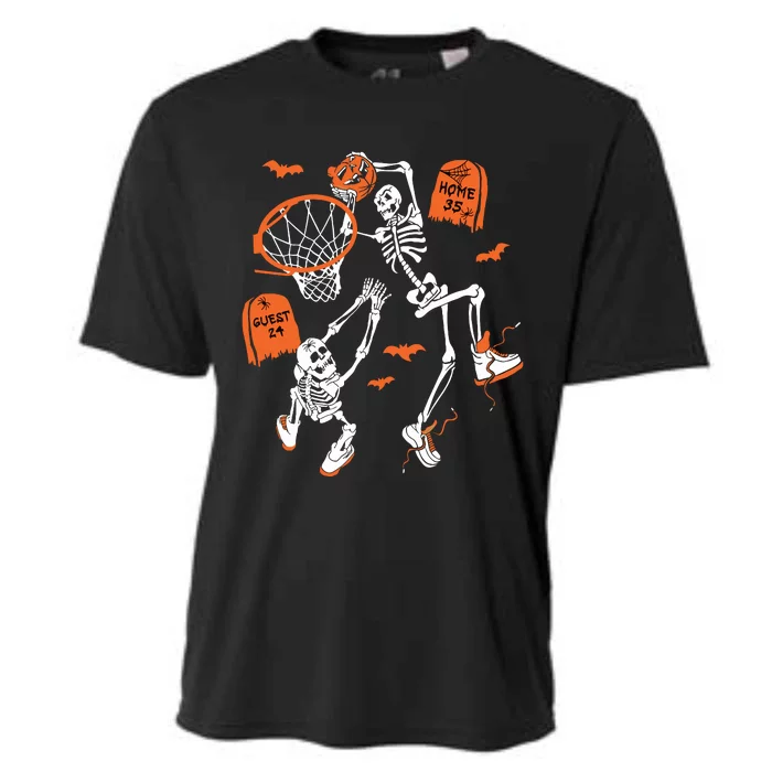 Spooky Skeleton Dunking Basketball Graveyard Halloween Cooling Performance Crew T-Shirt