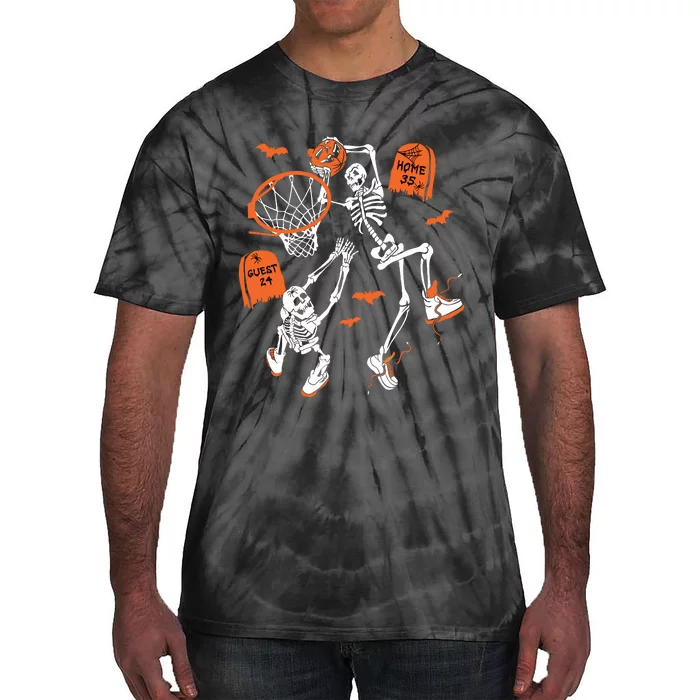 Spooky Skeleton Dunking Basketball Graveyard Halloween Tie-Dye T-Shirt