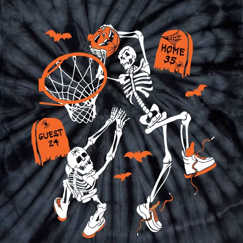 Spooky Skeleton Dunking Basketball Graveyard Halloween Tie-Dye T-Shirt