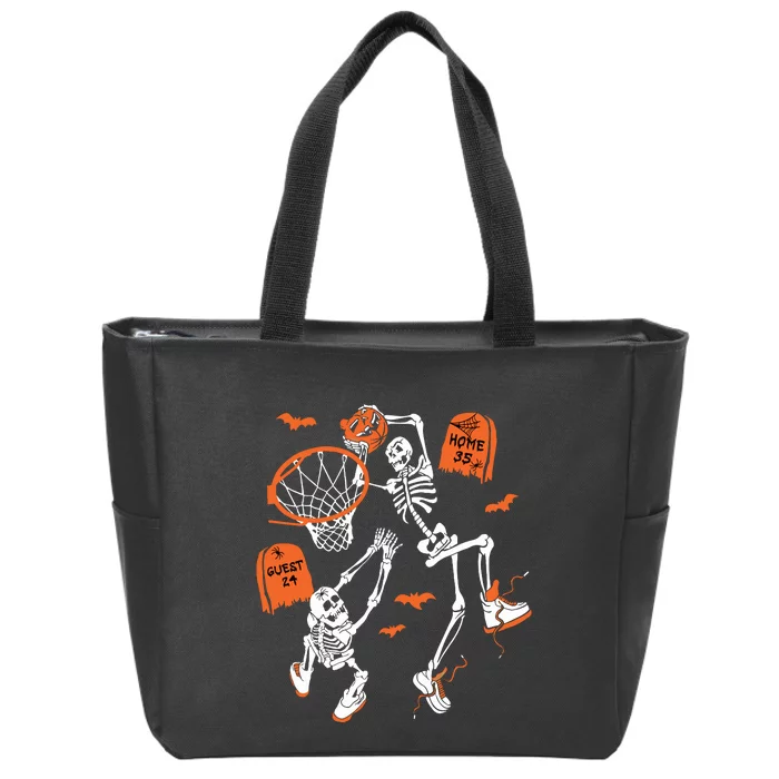 Spooky Skeleton Dunking Basketball Graveyard Halloween Zip Tote Bag