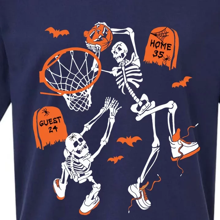 Spooky Skeleton Dunking Basketball Graveyard Halloween Sueded Cloud Jersey T-Shirt