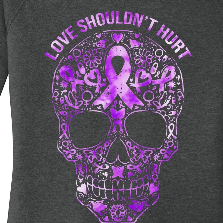 Sugar Skull Domestic Violence Awareness Women's Perfect Tri Tunic Long Sleeve Shirt