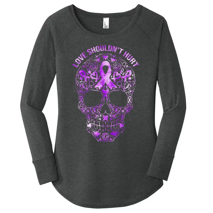 Sugar Skull Domestic Violence Awareness Women's Perfect Tri Tunic Long Sleeve Shirt