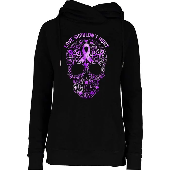 Sugar Skull Domestic Violence Awareness Womens Funnel Neck Pullover Hood