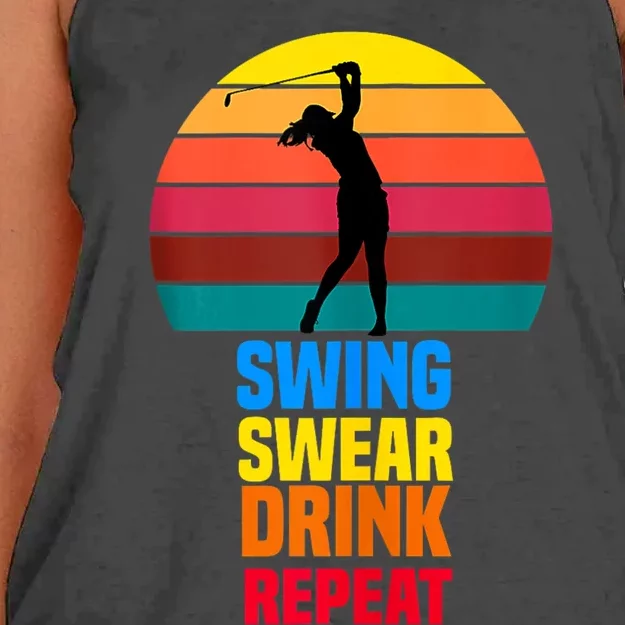 Swing Swear Drink Repeat Funny Golfer Golf Lovers Quote Women's Knotted Racerback Tank