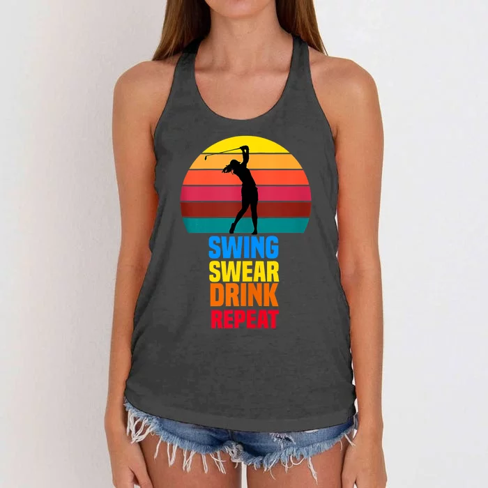 Swing Swear Drink Repeat Funny Golfer Golf Lovers Quote Women's Knotted Racerback Tank