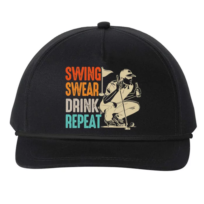 Swing Swear Drink Repeat Love Golf  Golf Enthusiast Snapback Five-Panel Rope Hat