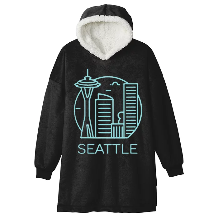 Simple Seattle Downtown Cityscape Emerald Color Hooded Wearable Blanket