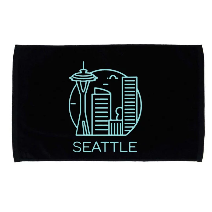 Simple Seattle Downtown Cityscape Emerald Color Microfiber Hand Towel