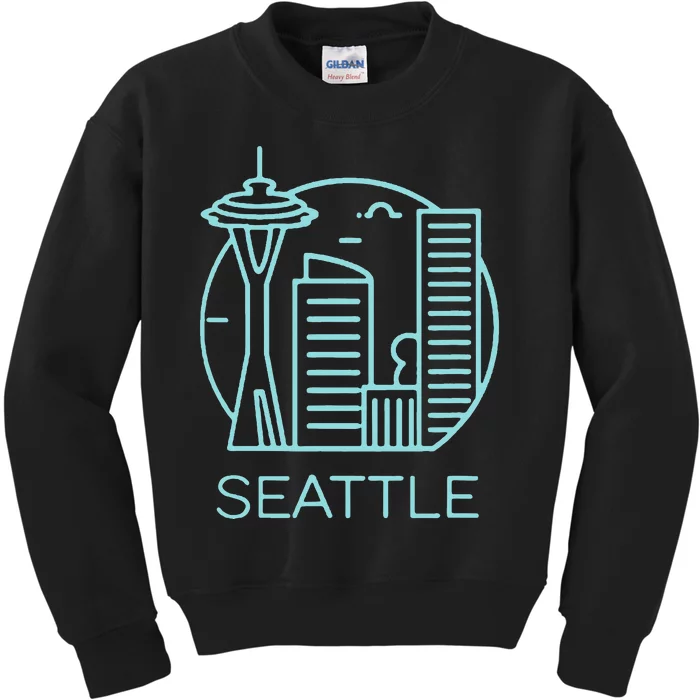 Simple Seattle Downtown Cityscape Emerald Color Kids Sweatshirt