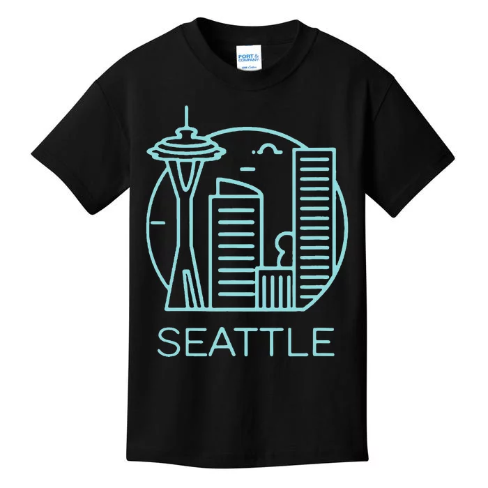 Simple Seattle Downtown Cityscape Emerald Color Kids T-Shirt