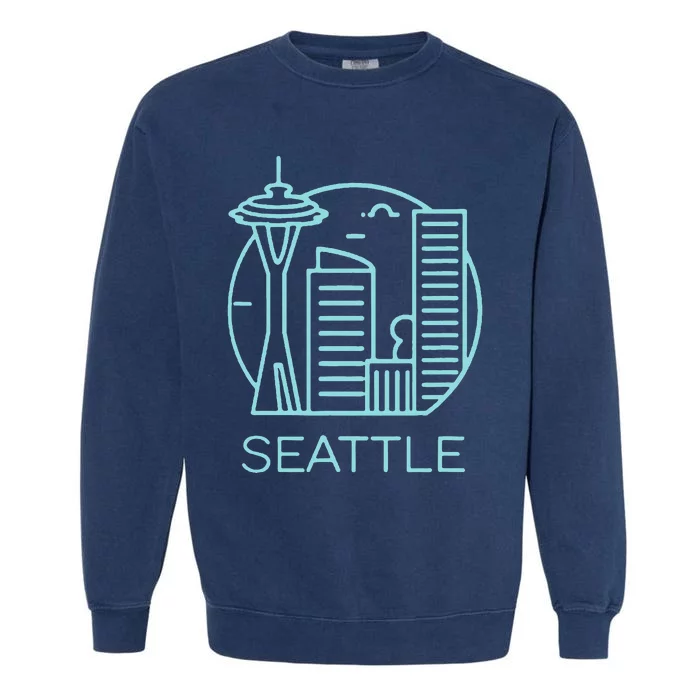 Simple Seattle Downtown Cityscape Emerald Color Garment-Dyed Sweatshirt