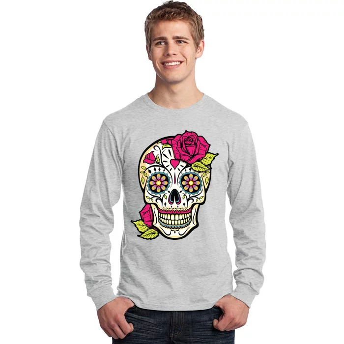 Sugar Skull Day Of The Dead Dia De Los Muertos Flowers Tall Long Sleeve T-Shirt