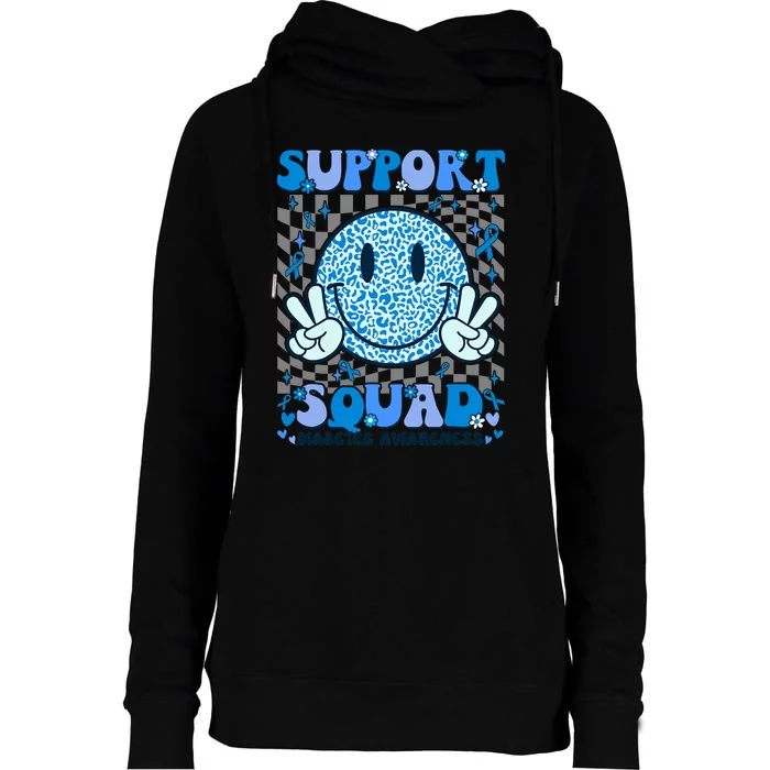 Support Squad Diabetes Awareness Blue Smile T1d Type 1 Womens Funnel Neck Pullover Hood