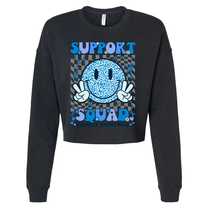 Support Squad Diabetes Awareness Blue Smile T1d Type 1 Cropped Pullover Crew