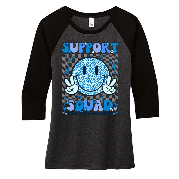 Support Squad Diabetes Awareness Blue Smile T1d Type 1 Women's Tri-Blend 3/4-Sleeve Raglan Shirt