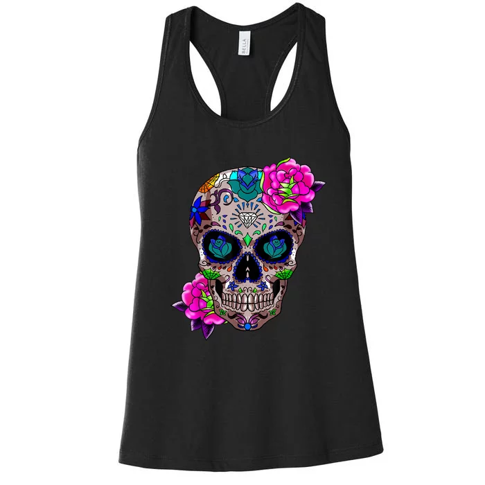 Sugar Skull Day Of The Dead Cool Bone Head Skulls Gift Idea Women's Racerback Tank