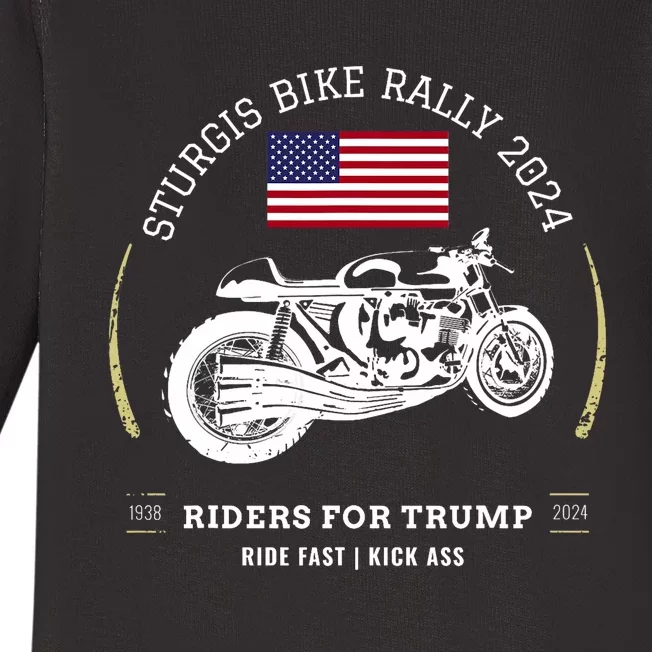 Sturgis South Dakota Bike Rally 2024 Trump Motorcycle Trike Baby Long Sleeve Bodysuit