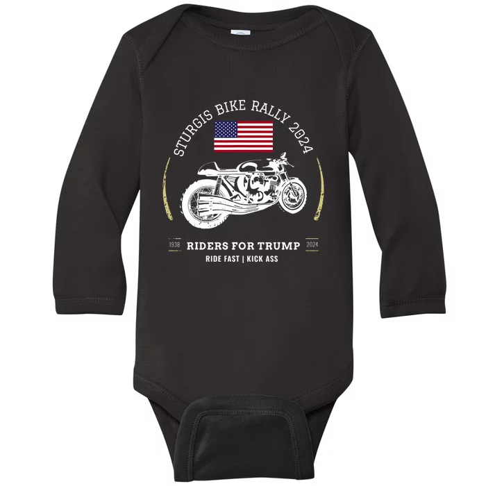 Sturgis South Dakota Bike Rally 2024 Trump Motorcycle Trike Baby Long Sleeve Bodysuit