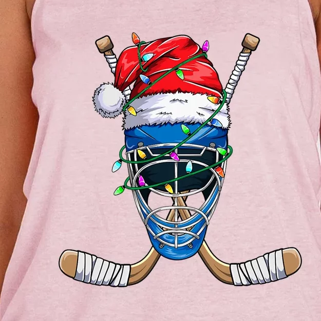 Santa Sports Design Christmas Hockey Player Gift Women's Knotted Racerback Tank