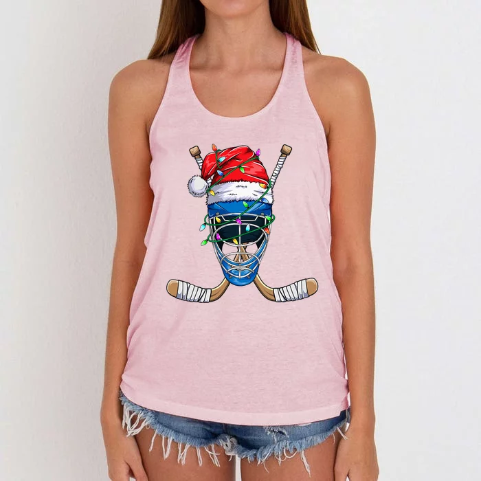 Santa Sports Design Christmas Hockey Player Gift Women's Knotted Racerback Tank