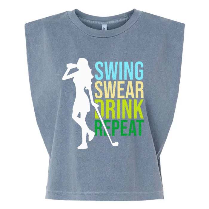 Swing Swear Drink Repeat Love Golf Garment-Dyed Women's Muscle Tee