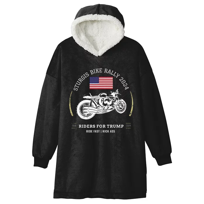 Sturgis South Dakota Bike Rally 2024 Trump Motorcycle Trike Hooded Wearable Blanket