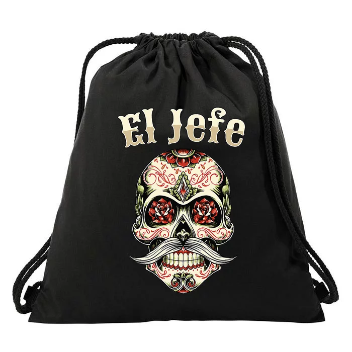 Sugar Skull Dia De Los Muertos El Jefe Design Drawstring Bag