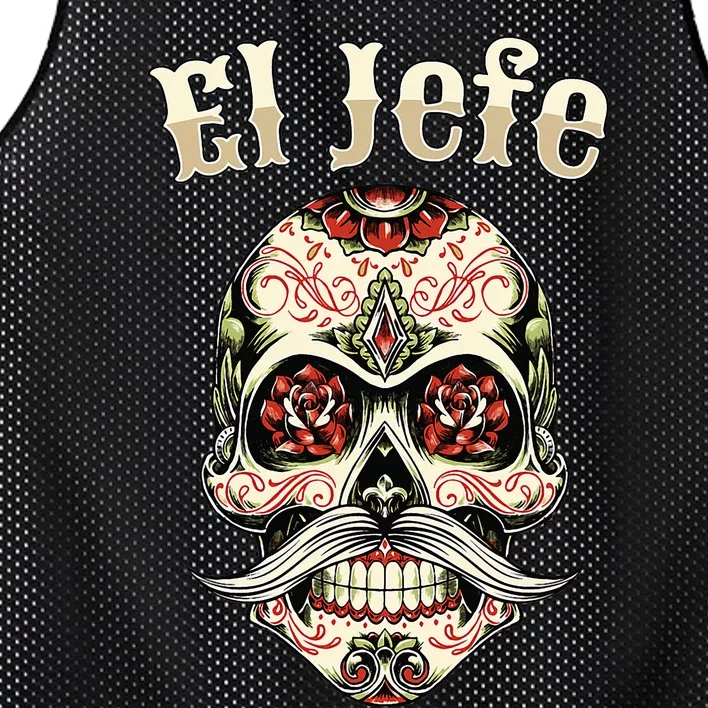 Sugar Skull Dia De Los Muertos El Jefe Design Mesh Reversible Basketball Jersey Tank