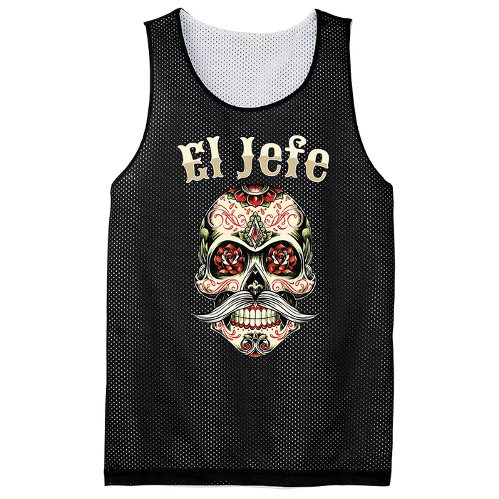 Sugar Skull Dia De Los Muertos El Jefe Design Mesh Reversible Basketball Jersey Tank