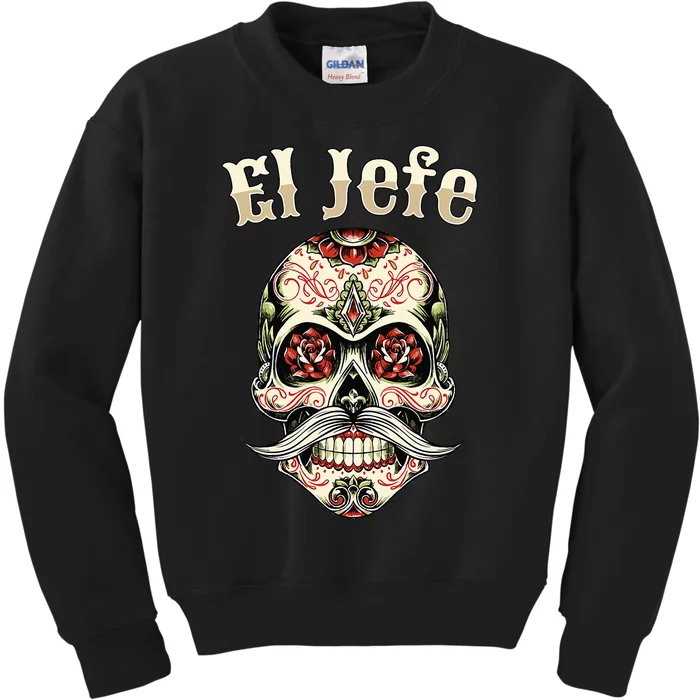 Sugar Skull Dia De Los Muertos El Jefe Design Kids Sweatshirt