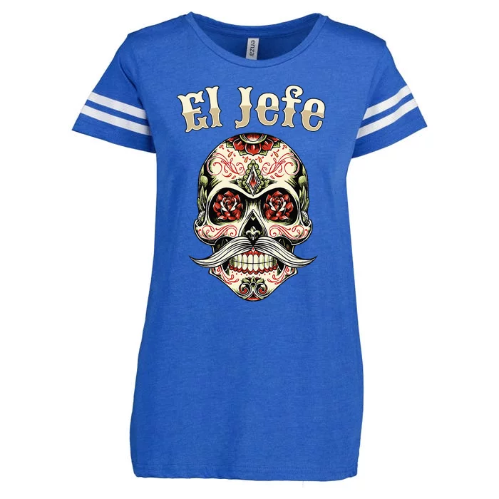 Sugar Skull Dia De Los Muertos El Jefe Design Enza Ladies Jersey Football T-Shirt