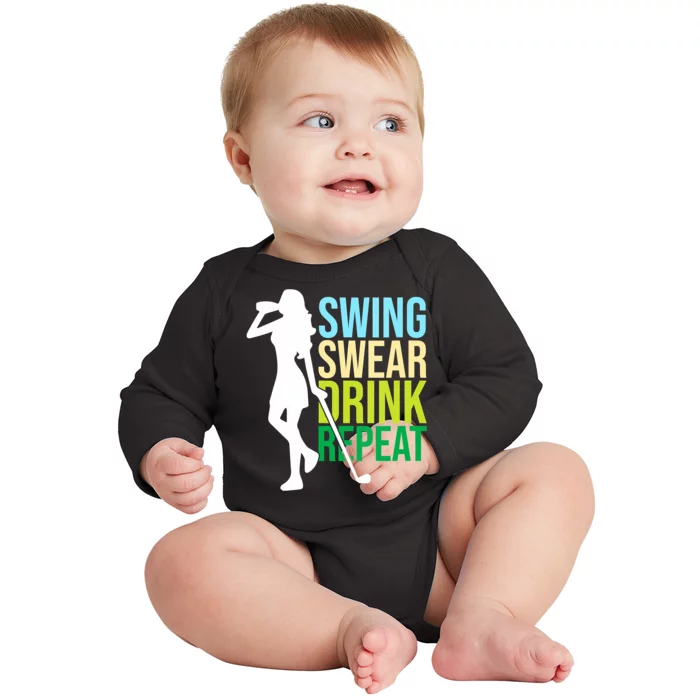 Swing Swear Drink Repeat Love Golf Baby Long Sleeve Bodysuit