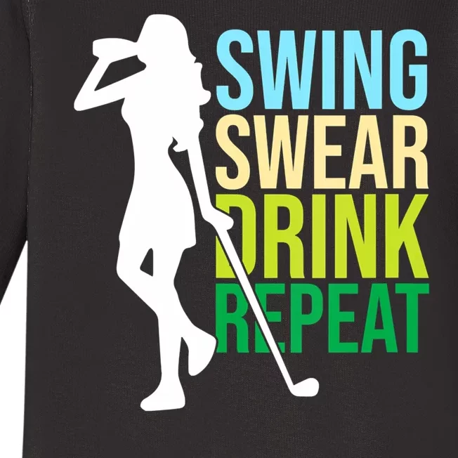 Swing Swear Drink Repeat Love Golf Baby Long Sleeve Bodysuit